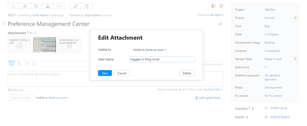 Edit attachment dialog