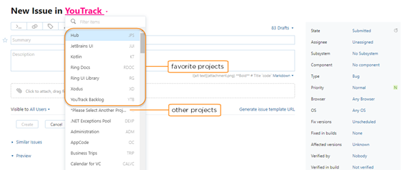 favorite projects in project field