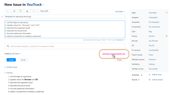 Generate issue template url