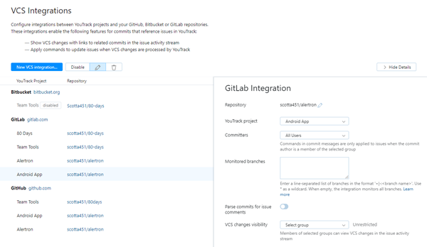 GitLab integration settings