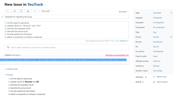 Issue template url generated