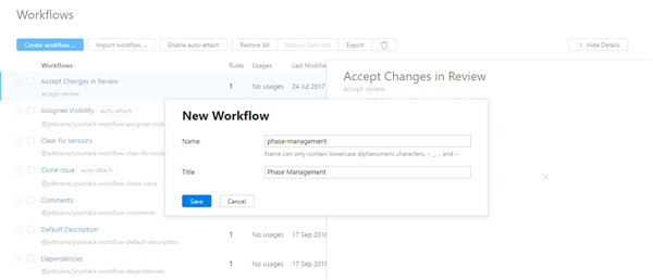 New workflow dialog js