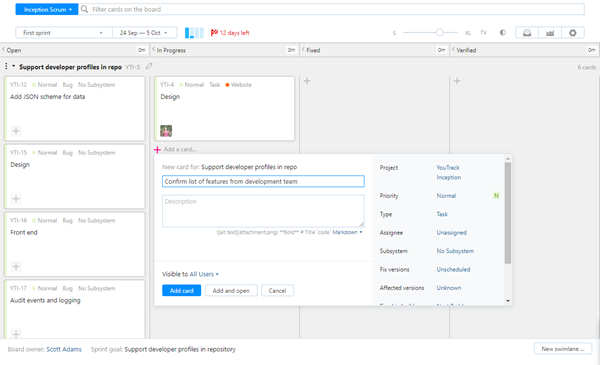 Scrum tutorial add card