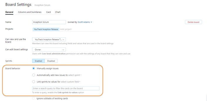 Scrum tutorial board behavior