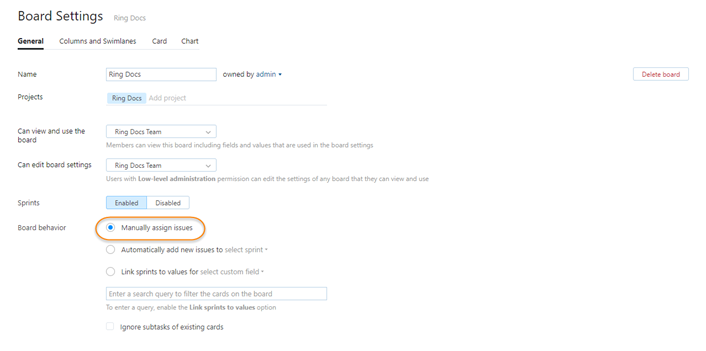 Scrumban general settings