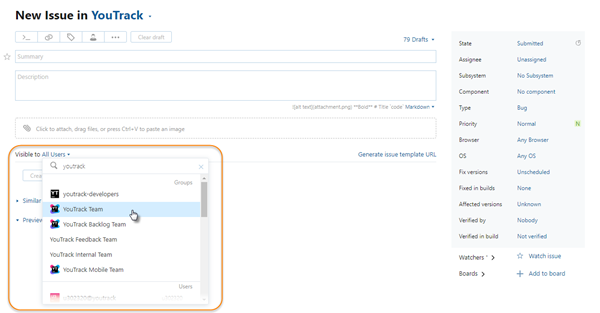 Set visibility new issue