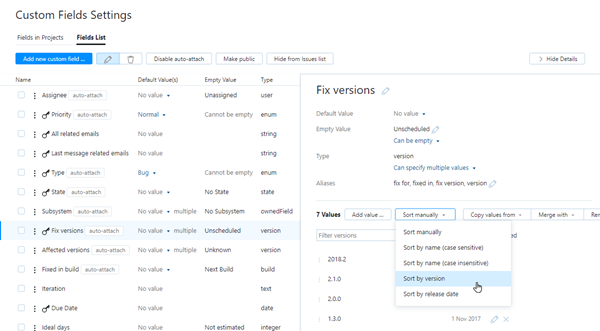 Sort values by version