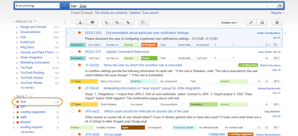Star tag on Issues list