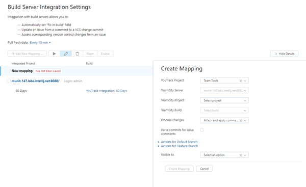 TeamCity mapping options