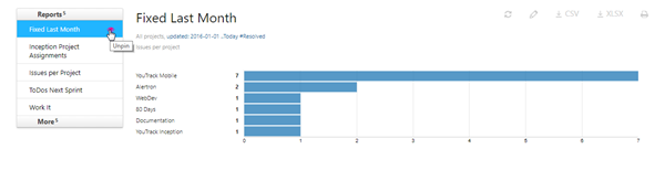 Unpin report from sidebar