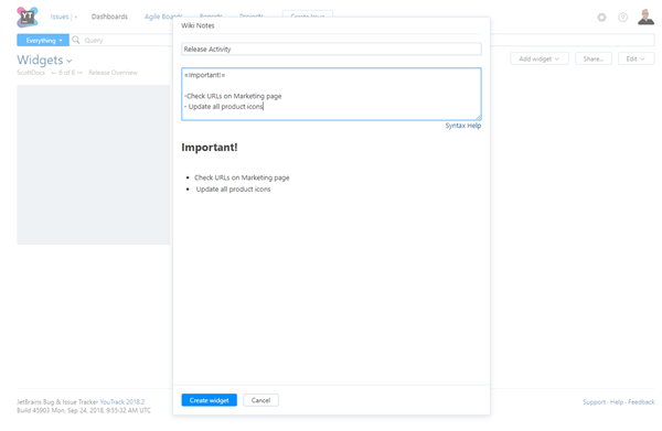 Wiki Notes widget settings