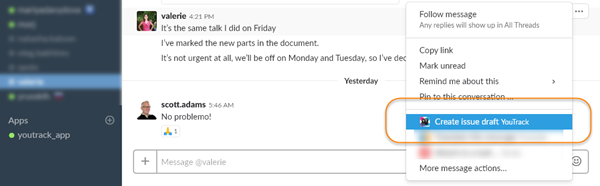 Youtrack app create issue draft