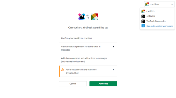 Youtrack app select workspace