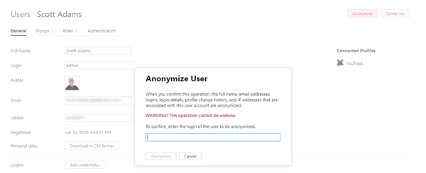 Anonymize user confirmation dialog