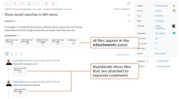 Attach files to comments