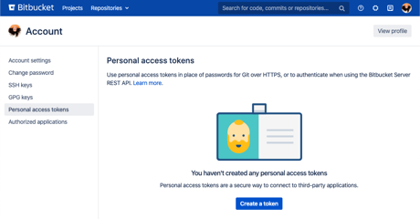 Personal access tokens page