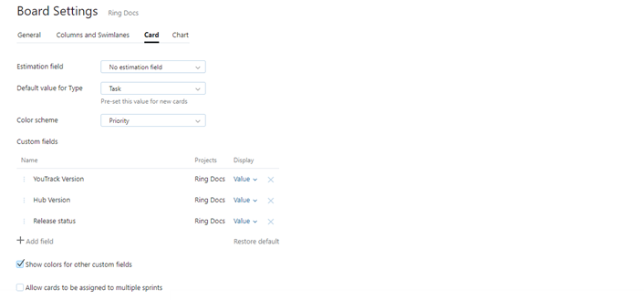 Board settings cards