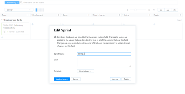 Criteria for editing sprints on a version-based board.