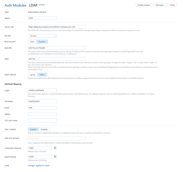 Ldap auth module settings