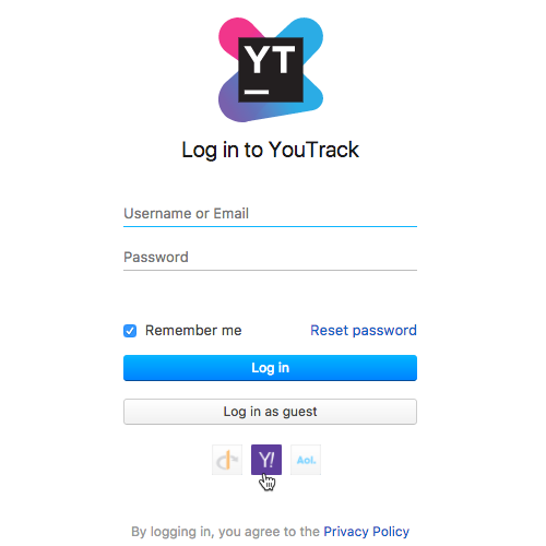 Login dialog with Yahoo!