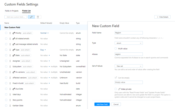 new custom field with enumerated type