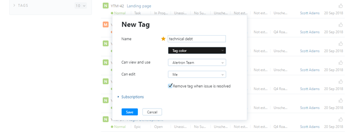 The New Tag dialog