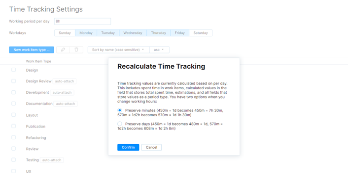 Recalculate time tracking