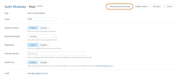 Require password change hub auth