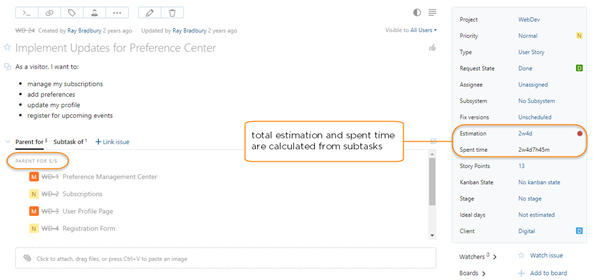 Time tracking parent issue