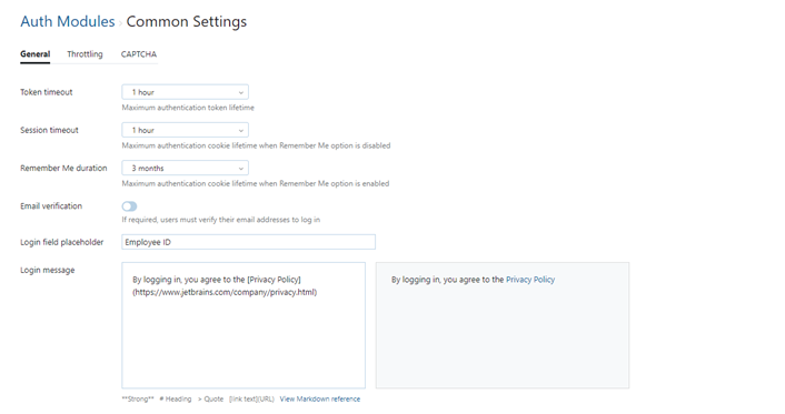 Auth module common settings general