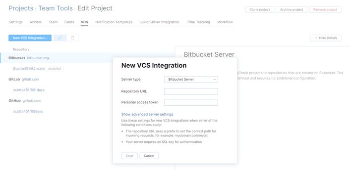 new Bitbucket Server VCS integration