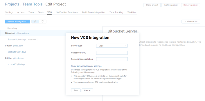 New Integration Dialog with filled in fields