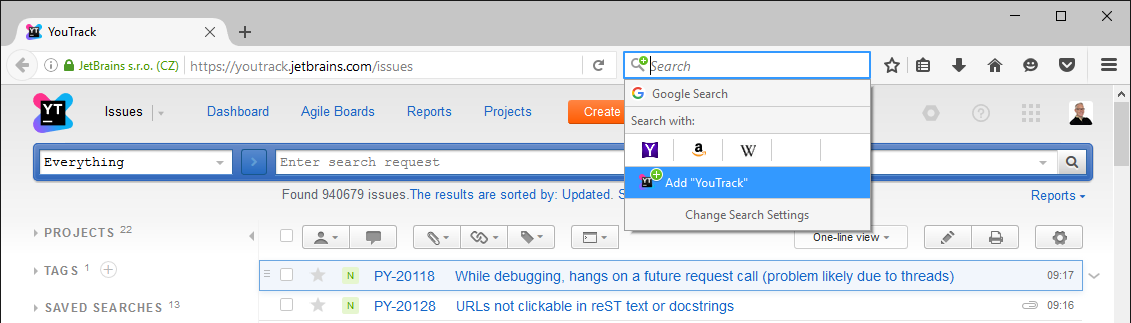 Opensearch firefox menu