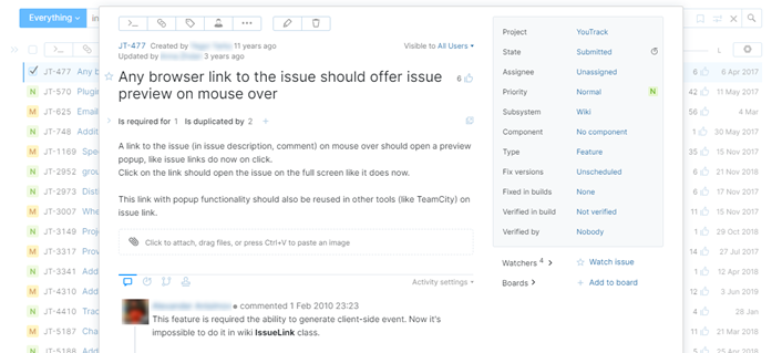 View mode for a single issue in the Issues list.