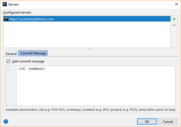 Youtrack integration servers commit message