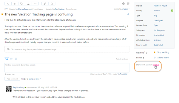 link to Zendesk ticket in issue