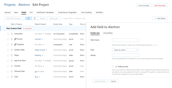 Add custom field to project Add custom field to project