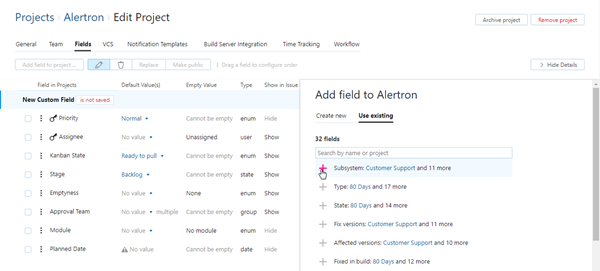 Attach exiting field to project Attach exiting field to project