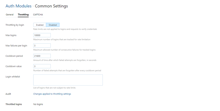 Auth module common settings throttling