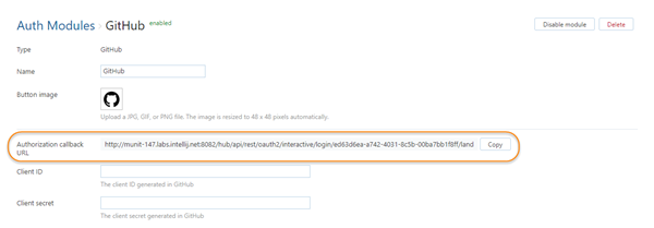 Auth module github settings