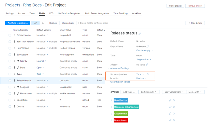 Conditional custom field in project