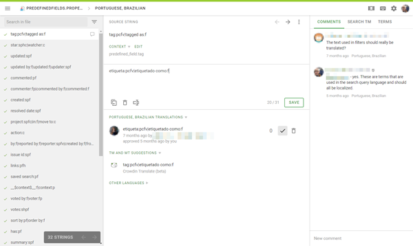Crowdin translation interface Crowdin translation interface