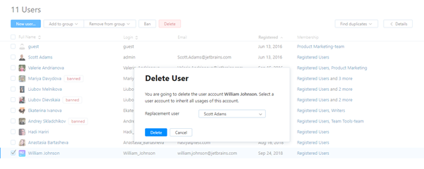 Delete user dialog Delete user dialog