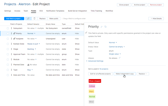 Edit set of values in project Edit set of values in project