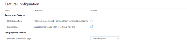 Feature configuration Feature configuration