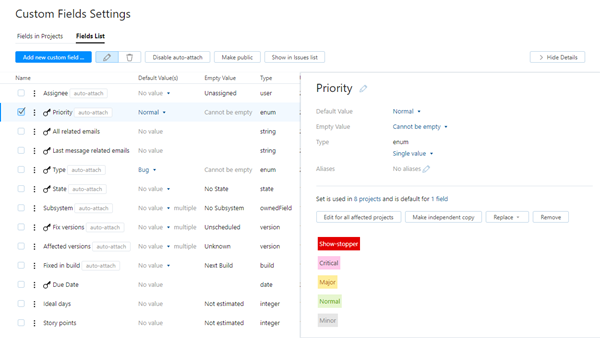 Global custom field settings