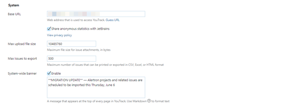 system settings for YouTrack Standalone system settings for YouTrack Standalone