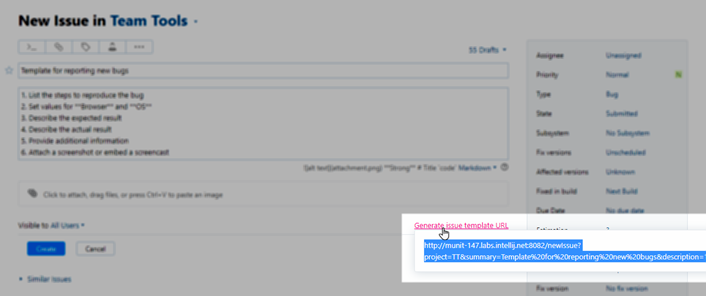 Issue template url generated