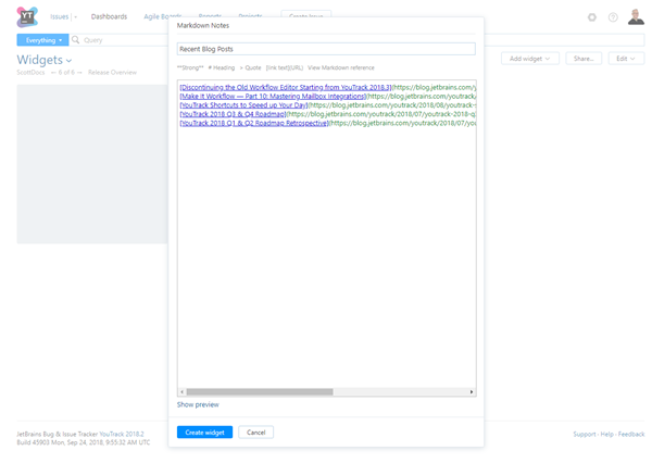 Markdown Notes widget settings