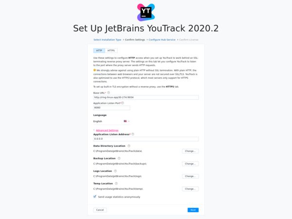 Install YouTrack advanced settings